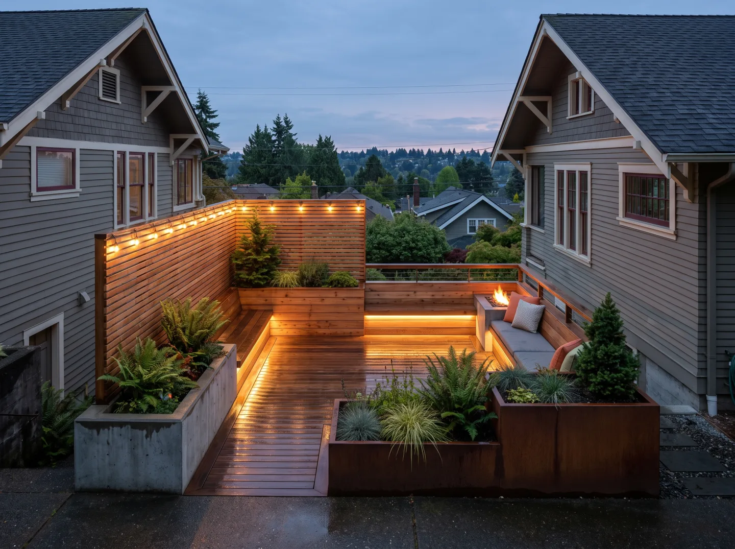 Compact city deck with privacy screen on a tight Madison Park lot